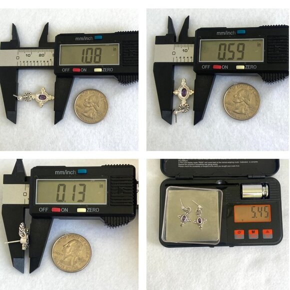 Sterling Silver 925 Oval Purple CZ & Marcasite Rope Accent Dangle Drop Earrings - Picture 10 of 16